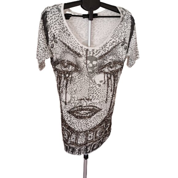 Julien Chambon White Gray Embellished T-Shirt Women’s Size M - Picture 1 of 16